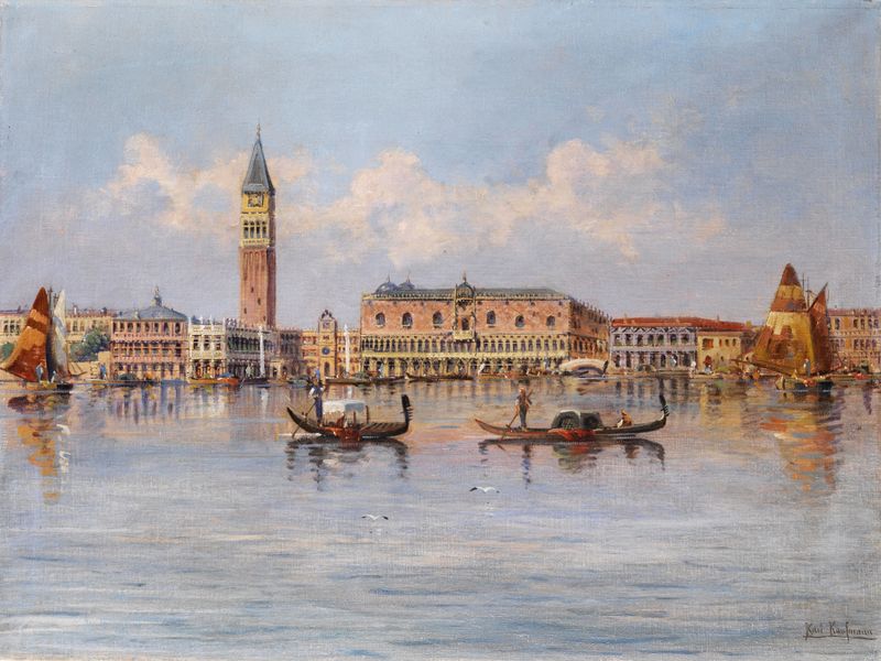 Ansicht von Venedig Dogenpalast by Karl Kaufmann, oil painting depicting the Doge's Palace in golden light.