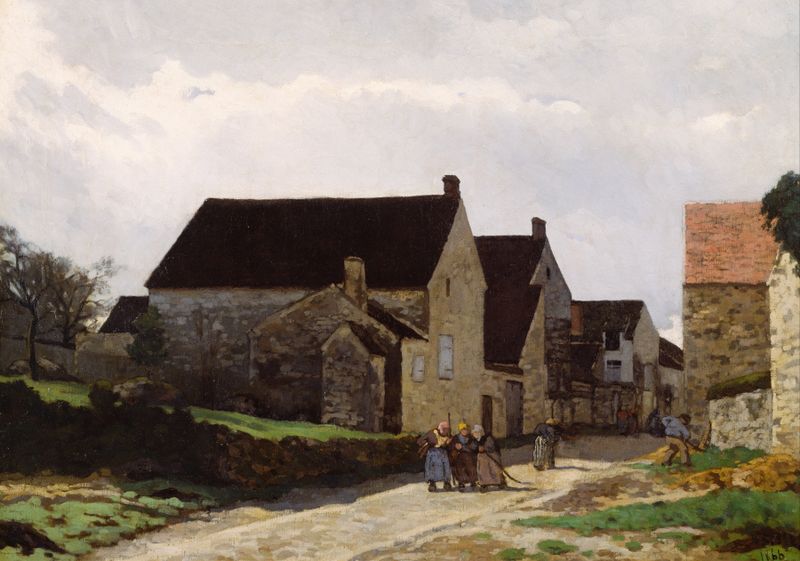 Mulheres Indo para a Floresta de Alfred Sisley, óleo de duas mulheres caminhando por um caminho na floresta