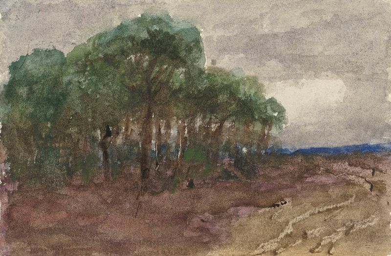 Landschap by Sientje Mesdag Van Houten, oil painting depicting a landscape with muted earth tones.