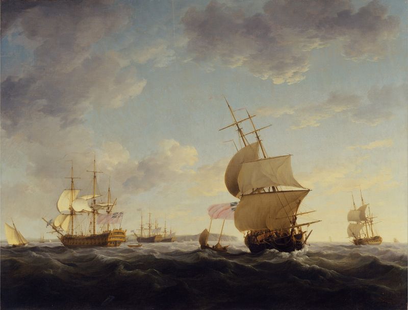 Shipping in the English Channel by Charles Brooking, oil on canvas depicting ships sailing on a choppy sea