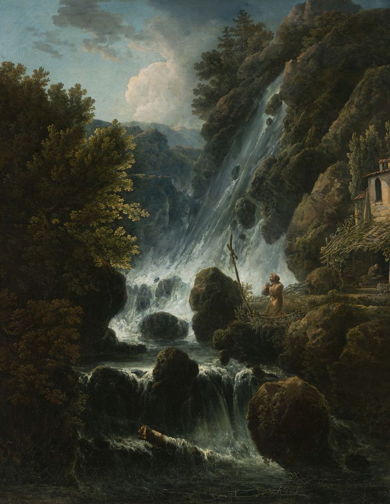 Hermit praying at the waterfall, óleo de Charles Santoire de Varenne