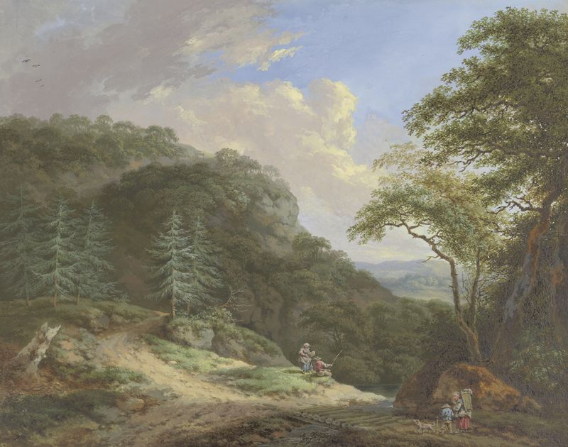 Mountainscape by Johann Albrecht Friedrich Rauscher, oil painting depicting mountains and sky.
