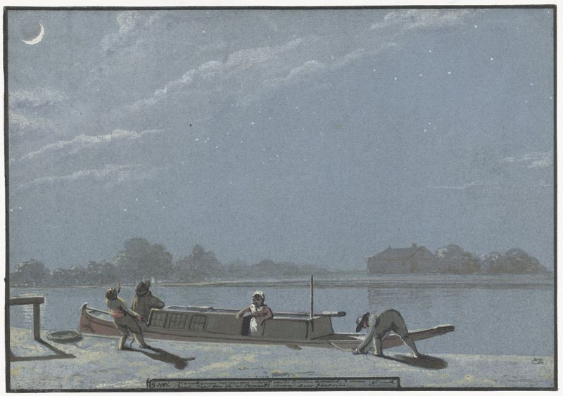 Landscape with river and boats, ink on paper by Christiaan Andriessen