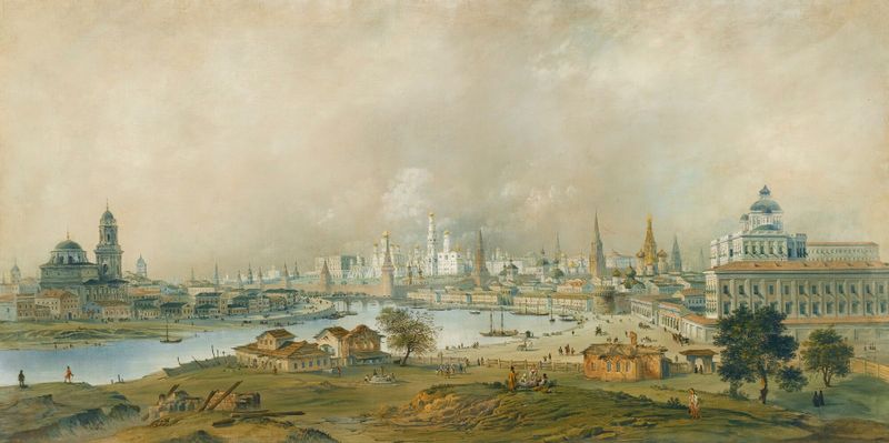 View of the Moscow Kremlin from Ustinsky Bridge, oil painting by Carlo Bossoli
