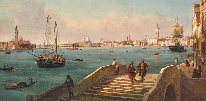 Marine scene of the Riva degli Schiavoni by Luigi Querena, oil painting