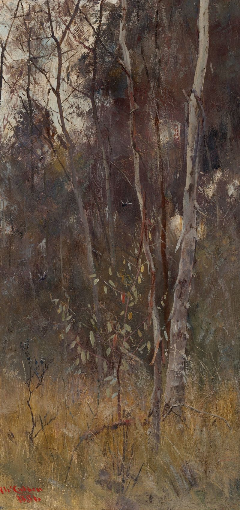 At the falling of the year by Frederick McCubbin, oil painting depicting autumn trees and a tranquil landscape.