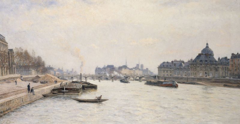 Le pont des Arts, vue du pont Royal de Stanislas Lépine, óleo sobre tela, representando uma ponte sobre o Sena.