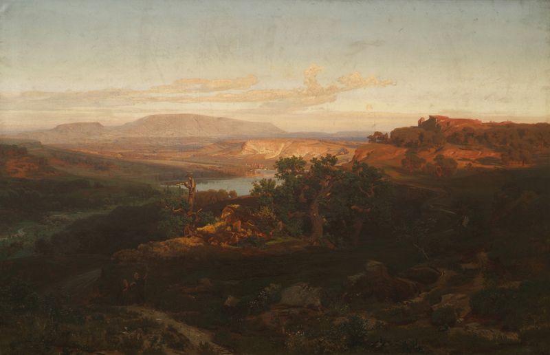 Paisaje con colinas y un cielo tormentoso, óleo sobre lienzo de Anton Hlavacek