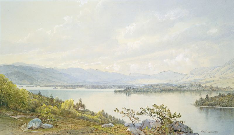 Lake Squam y las Montañas Sandwich, pintura al óleo de William Trost Richards
