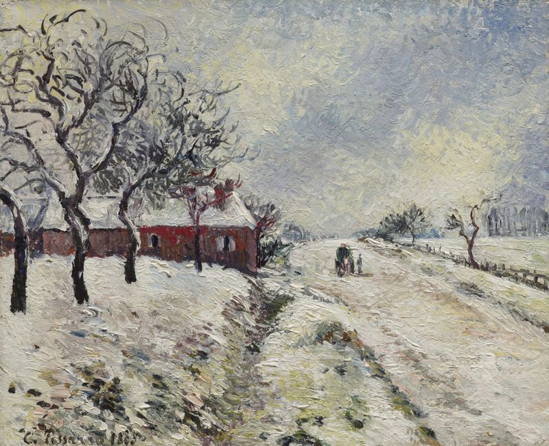 Paisaje nevado con una casa, óleo sobre lienzo de Camille Pissarro