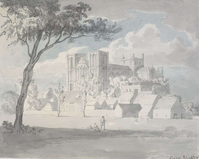 Ripon Minster by Edward Dayes, an architectural depiction featuring gothic arches and shadows.