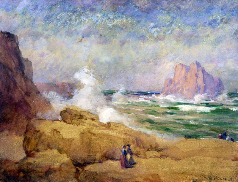 Cena marinha da costa da Califórnia por William Henry Holmes, pintura a óleo