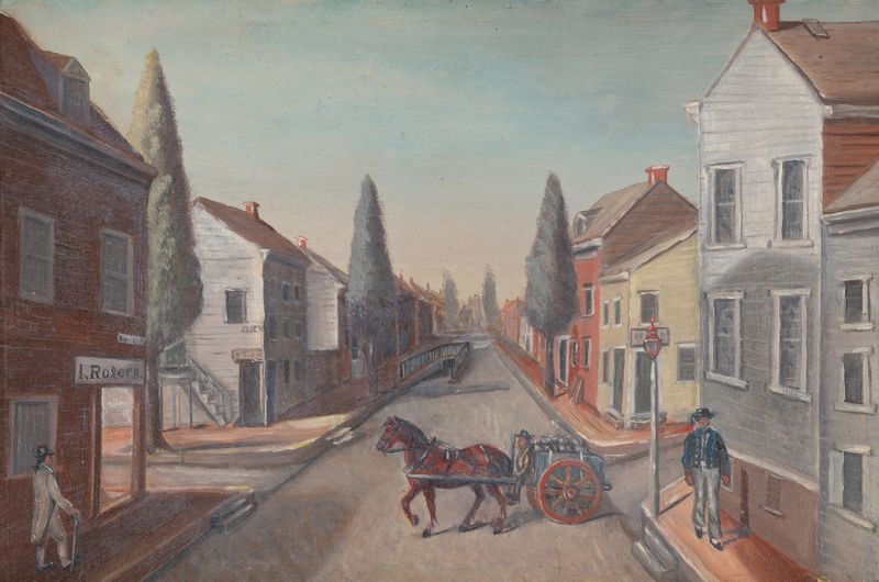 The Sewer by William P. Chappel, oil painting depicting figures over murky water.