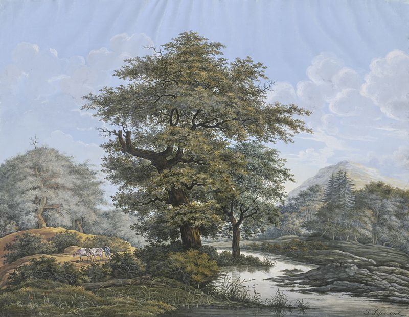 Landscape with an oak tree by Johann David Passavant, oil on canvas