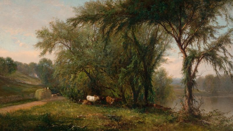 Landscape of Gleneida Lake, 1863, by James McDougal Hart, featuring serene waters and trees.