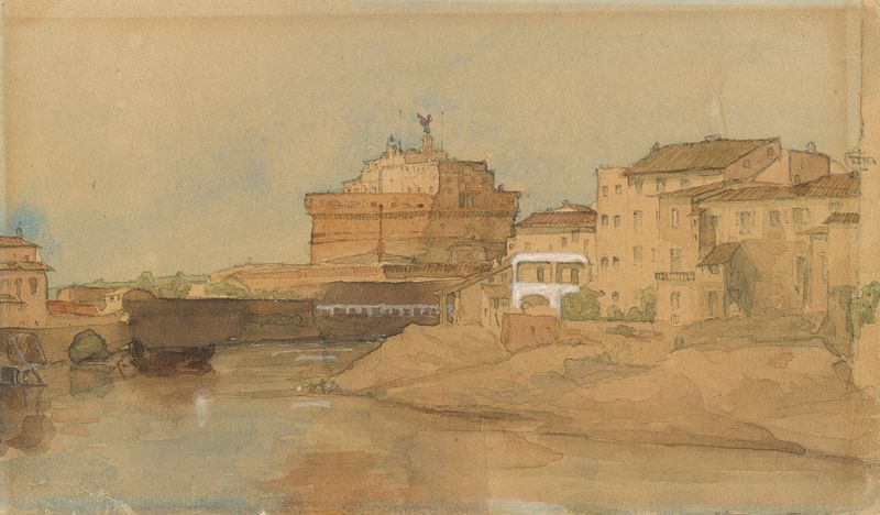 Oil painting by James Holland depicting Castel Sant’ Angelo and the Tiber river.