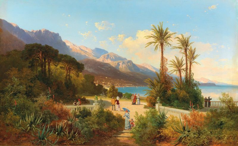 Marine scene depicting sunlight on the beach by Carl Hasch, Impressionism