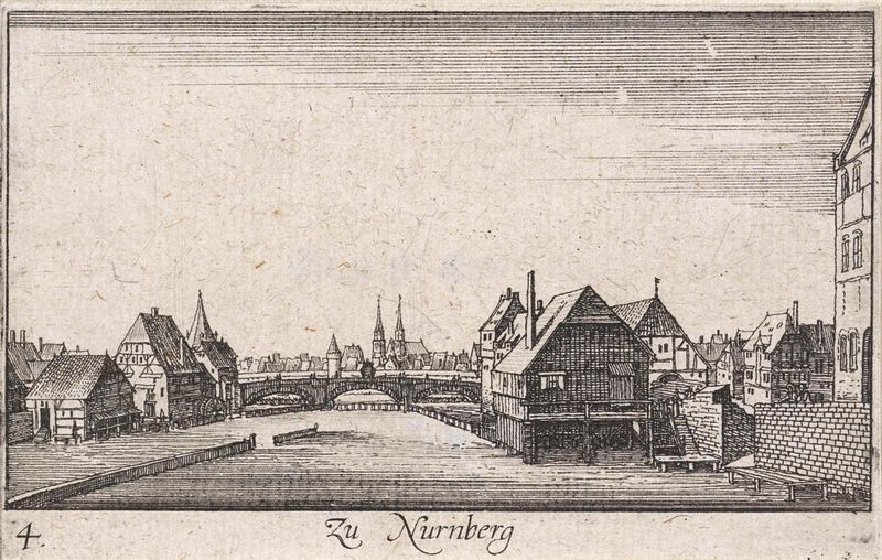 Grabado de paisaje de Wenceslaus Hollar que representa Neurenberg