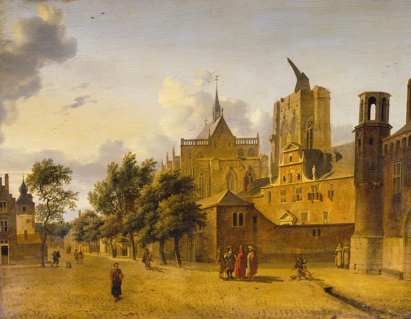 A street scene in Cologne, genre scene by Jan van der Heyden, oil painting