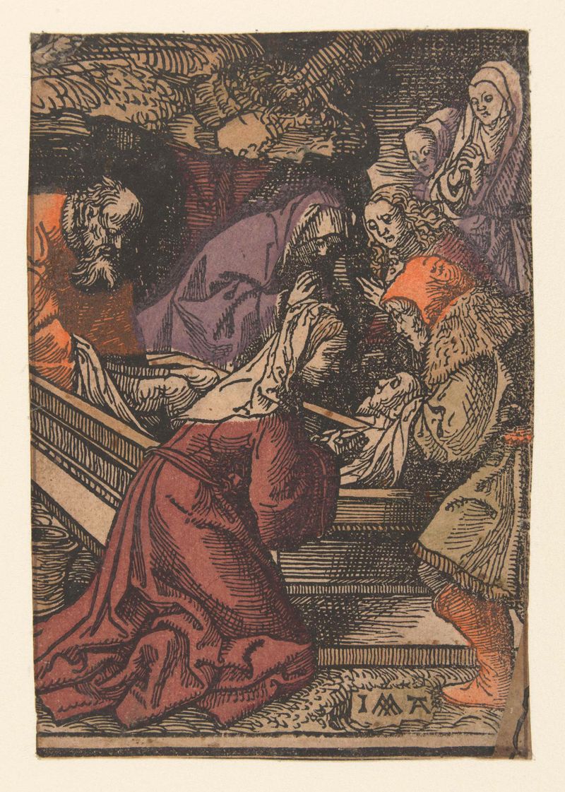 Óleo sobre panel de Jacob Cornelisz van Oostsanen que representa a una mujer angustiada en luz cálida