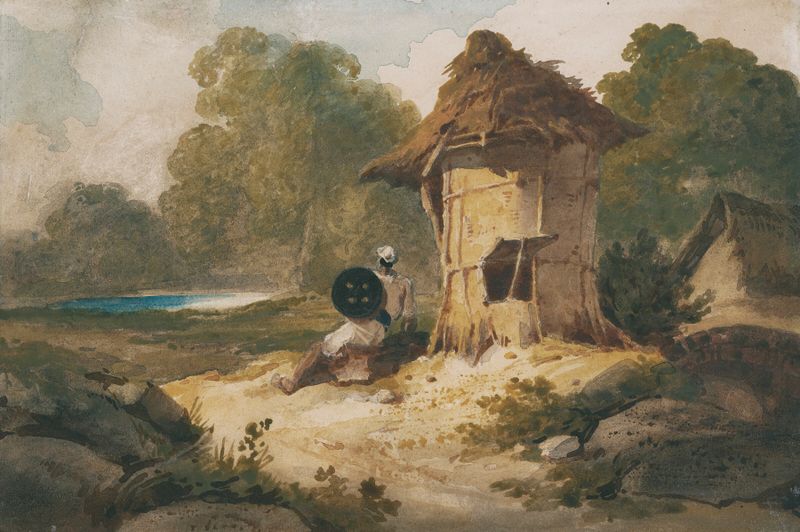 Un vigilante en un puesto de observación en Bengala, óleo sobre lienzo de George Chinnery