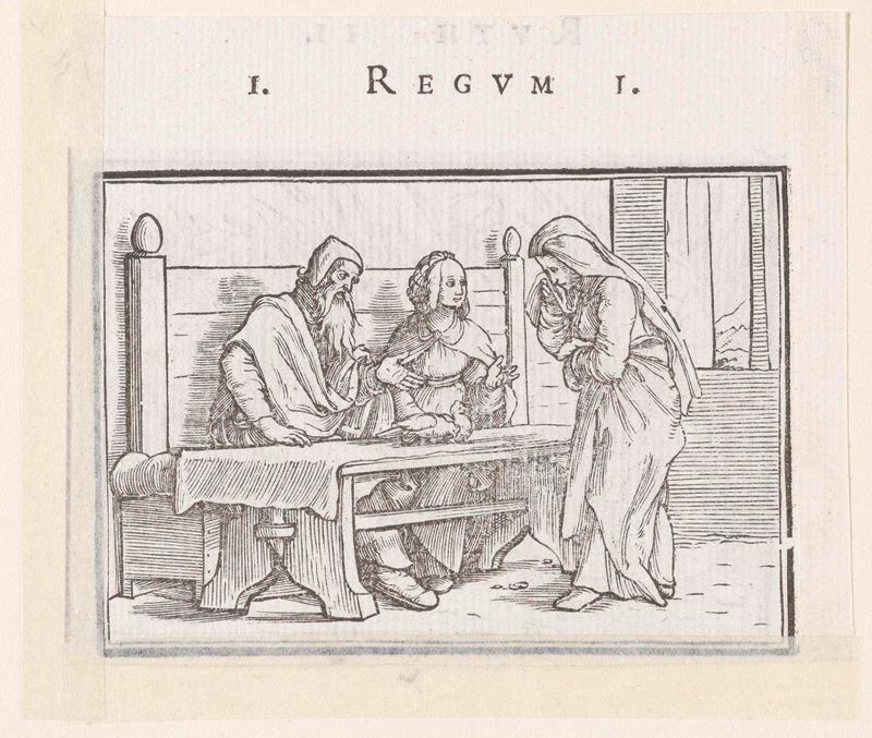 Hanna weigert het eten dat Elkana haar aanbiedt, papel de Hans Holbein II, retratando um gesto de recusa.