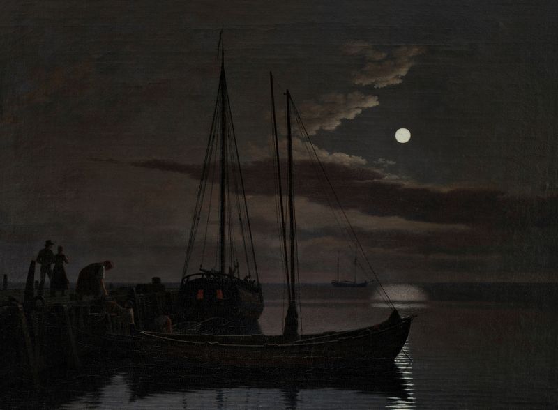 Paisagem ao luar em óleo de Christoffer Wilhelm Eckersberg