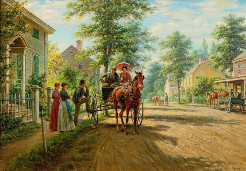 Cena de gênero representando figuras em um encontro à tarde, pintura a óleo de Edward Lamson Henry
