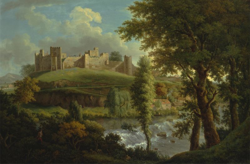 Ludlow Castle with Dinham Weir, Rococo oil painting by Samuel Scott