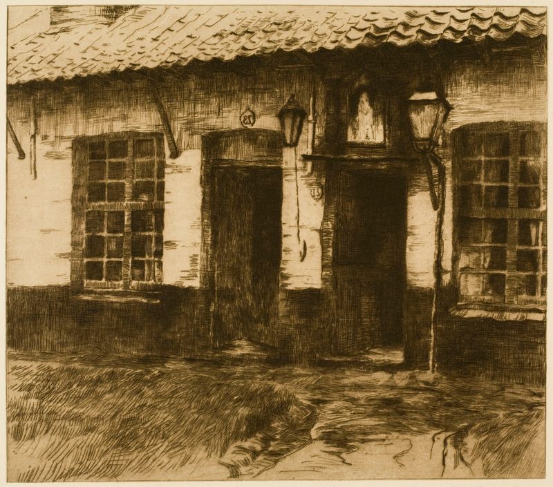 Houses of the Poor, oil on canvas by Albert Baertsoen, depicting a somber urban neighborhood.