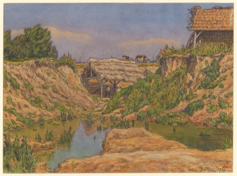 Paisaje de Tôtes de Henri Rivière, que representa agua y cielo en luz suave, impresionismo