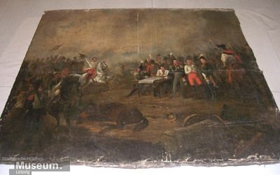 Cena histórica da entrega de uma mensagem de vitória por Schublonsky, pintura a óleo