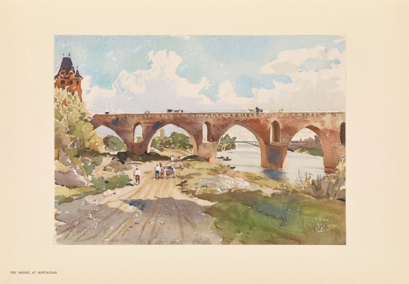 Oil painting by Pierre Vignal featuring a bridge over a river.