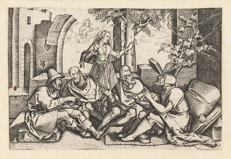 Grabado que representa a Job conversando con amigos, Unknown Artist