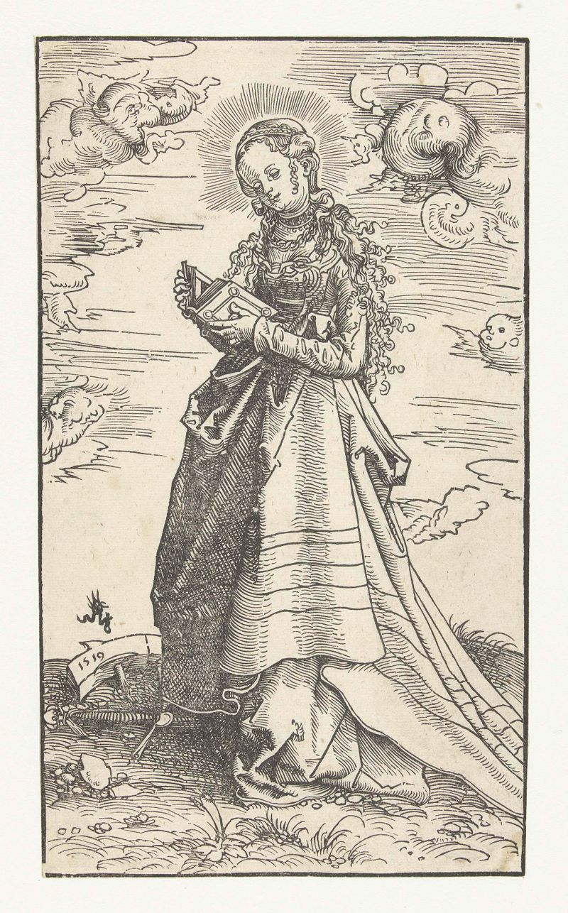 Heilige Catharina van Alexandrië de Lucas Cranach, medio papel, Santa Catalina con una túnica verde.
