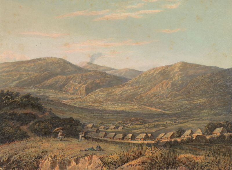 Landscape of Tengger Mountains by Johan Conrad Greive, oil on canvas