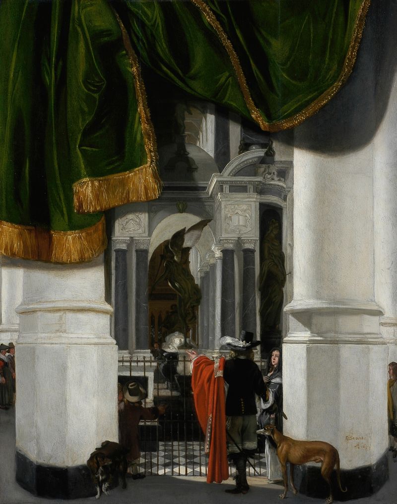 Interior scene featuring the ornate tomb of William the Silent, oil painting by Emanuel de Witte