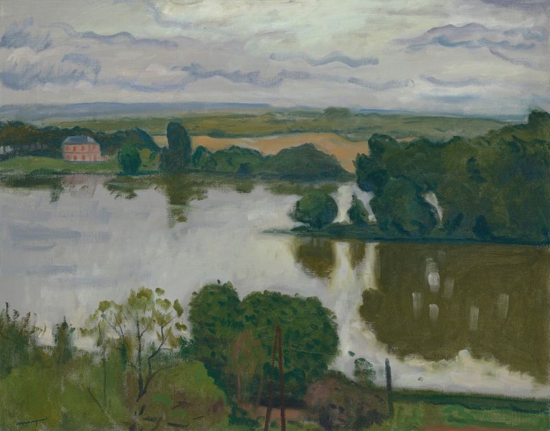 Méricourt, La maison des éclusiers de Albert Marquet, óleo de uma casa ao lado do rio ao amanhecer.