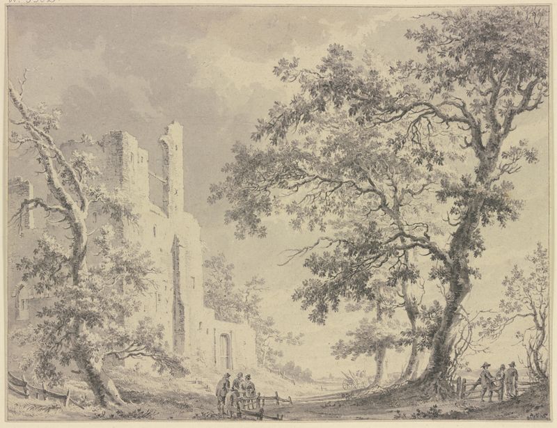 Paisagem com ruínas e árvores de Paulus van Liender, óleo