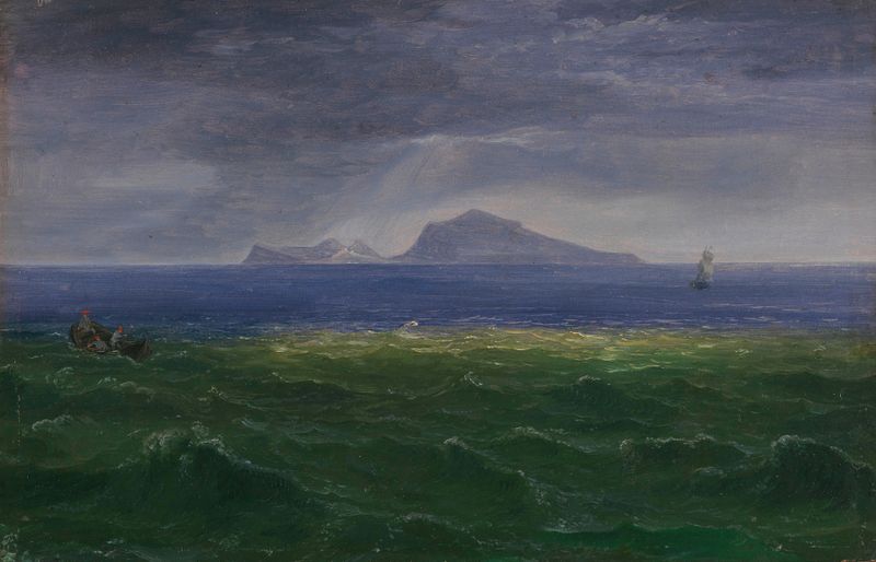 Escena marina con costa y nubes, pintura al óleo de Florian Grospietsch