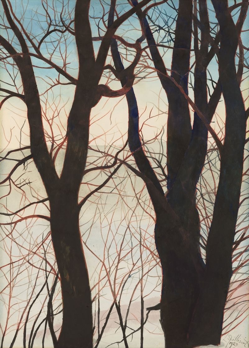 Winter landscape with trees and snow, oil on canvas by Léon Spilliaert