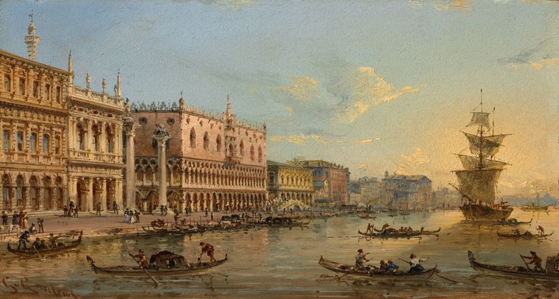 El Palacio Ducal y el Gran Canal, Venecia, óleo sobre lienzo de Giovanni Grubacs