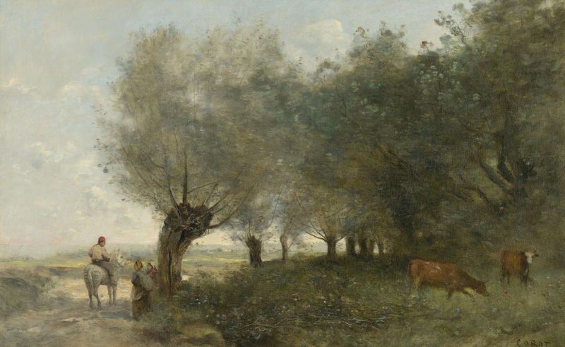 Paisagem com salgueiros de Jean-Baptiste-Camille Corot, pintura a óleo