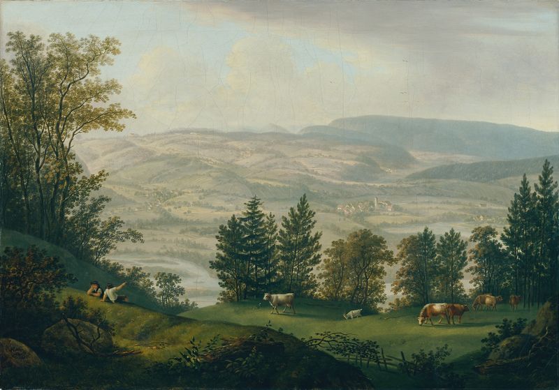 Landscape featuring ruins and nature by Johann Caspar Rahn, oil painting