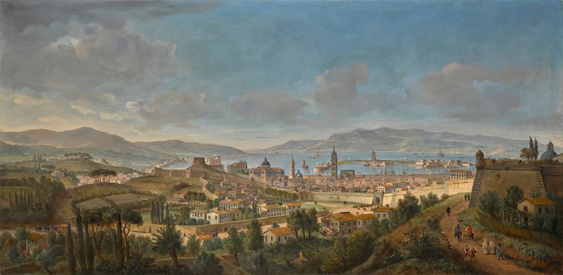 Panoramic view of Messina towards the sea, oil painting by Gaspar Van Wittel