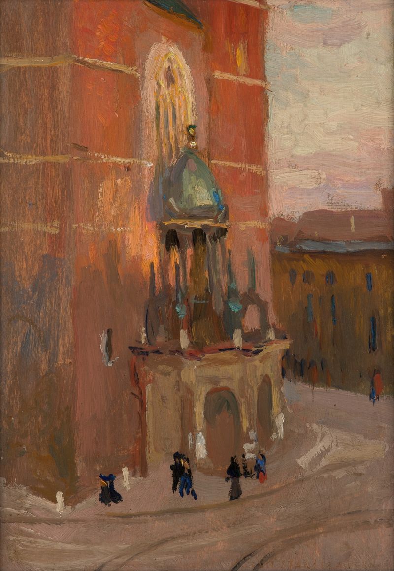 Igreja de Santa Maria em Cracóvia, pintura a óleo de Jan Stanisławski