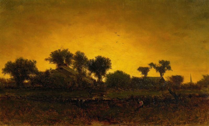 Light Triumphant, óleo sobre lienzo de George Inness, que representa un paisaje sereno al anochecer.