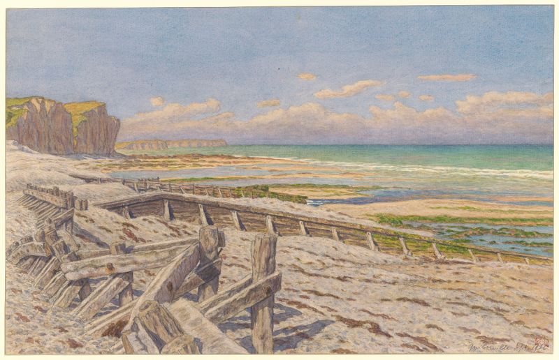 Quiberville de Henri Rivière, pintura al óleo que representa el mar y el horizonte.