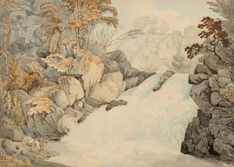Dolmelynllyn Falls near Dolgellau, Wales, watercolor by William Day