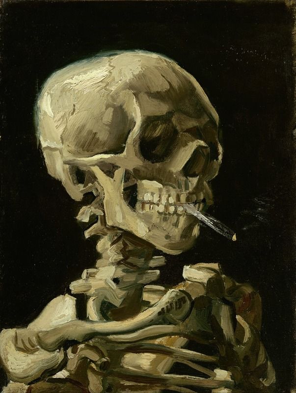 Head Of A Skeleton With A Burning Cigarette, óleo sobre tela de Vincent van Gogh
